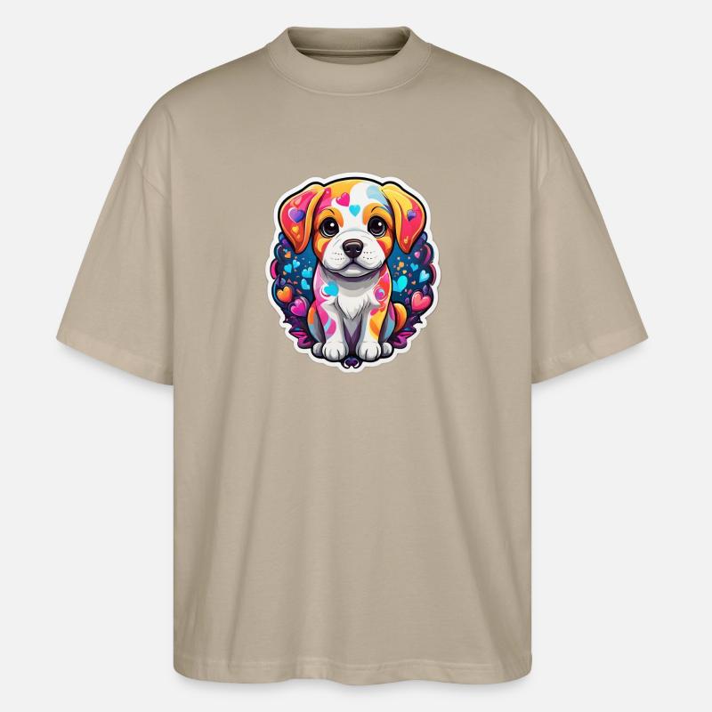 Regenbogenwelpen-Glückliches Herz - Stanley/Stella Oversized Unisex Bio T-Shirt Blaster 2.0 - Steingrau