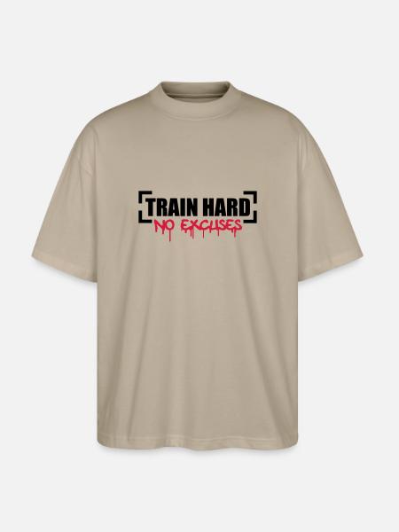 Train Hard No Excuses - Stanley/Stella Oversized Unisex Organic T-shirt Blaster 2.0 - stone