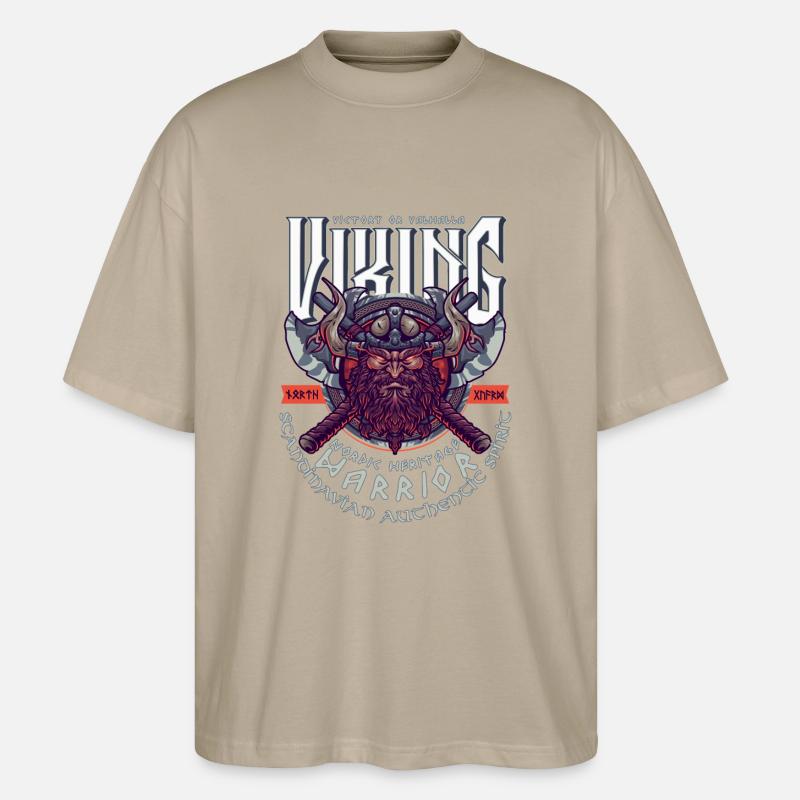 VIKING, VICTORY OR VALHALLA! - Stanley/Stella Oversized Unisex Organic T-shirt Blaster 2.0 - stone