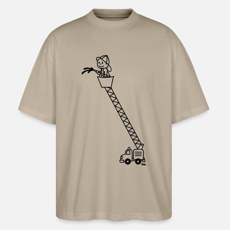 Feuerwehrmann mit Feuerwehrauto - Stanley/Stella Oversized Unisex Bio T-Shirt Blaster 2.0 - Steingrau