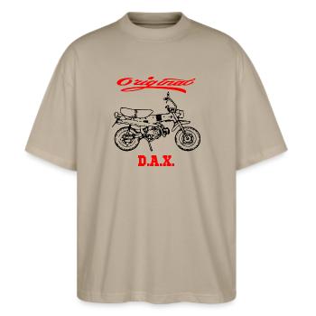 Motorrad Moped Dax Kult - Stanley/Stella Oversized Unisex Bio T-Shirt Blaster 2.0 - Steingrau - Vorne - Alina (178cm) & Michal (187cm)