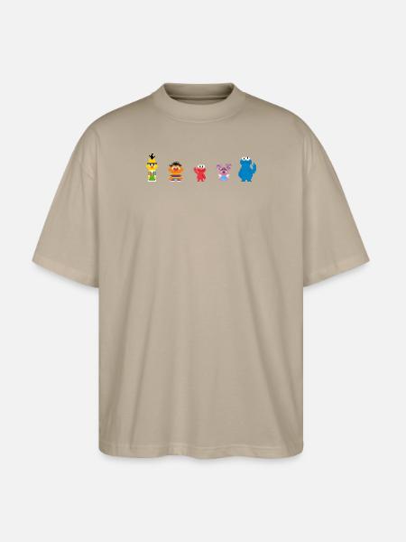 Sesame Street Pixel Design Characters - Stanley/Stella Oversized Unisex Organic T-shirt Blaster 2.0 - stone