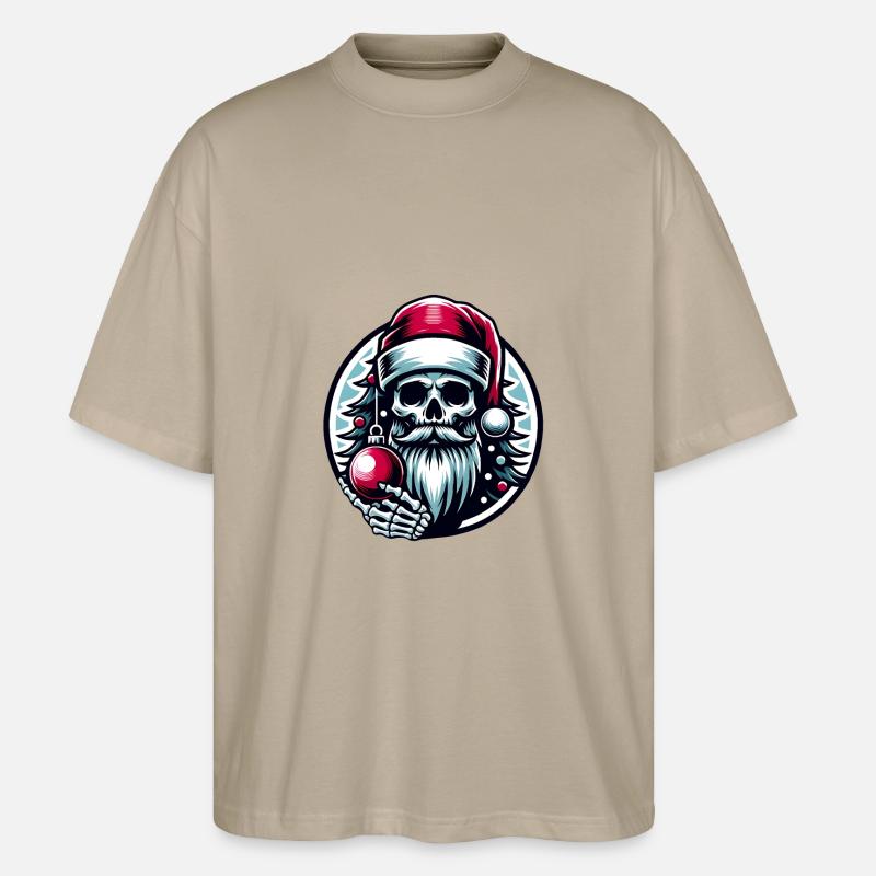 Weihnachtsmann Skull mit Christbaumkugel - Stanley/Stella Oversized Unisex Bio T-Shirt Blaster 2.0 - Steingrau