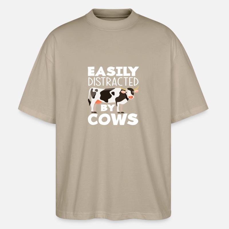 Easily distracted by cows - Stanley/Stella Oversized Unisex Organic T-shirt Blaster 2.0 - stone