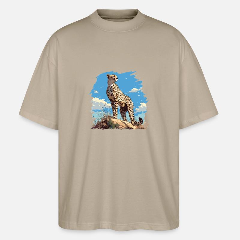 Cheetah Geparde Gepard - Stanley/Stella Oversized Unisex Bio T-Shirt Blaster 2.0 - Steingrau
