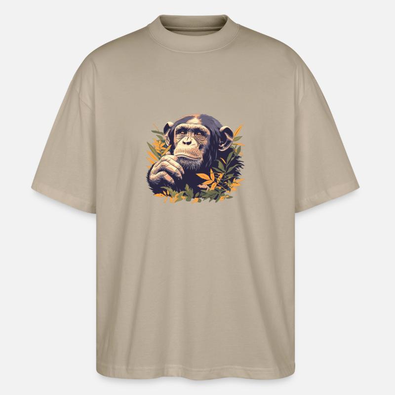Chimpanzee Schimpansen Schimpanse - Stanley/Stella Oversized Unisex Bio T-Shirt Blaster 2.0 - Steingrau