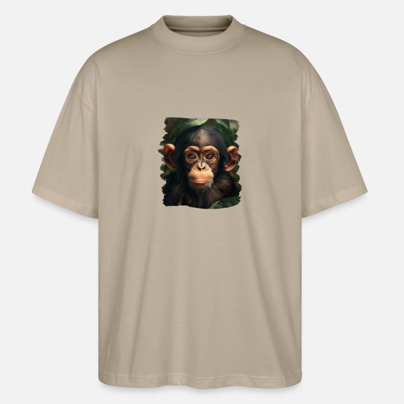Chimpanzee Schimpansen Schimpanse - Stanley/Stella Oversized Unisex Bio T-Shirt Blaster 2.0 - Steingrau