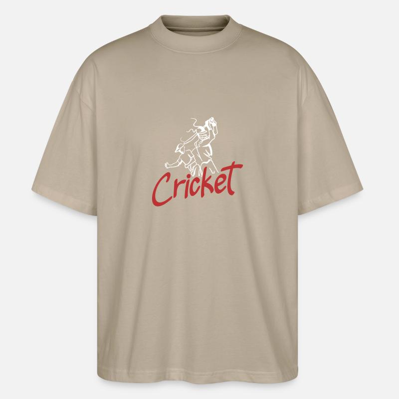 Cricket Player Graphical Illustration - Stanley/Stella Oversized Unisex Organic T-shirt Blaster 2.0 - stone