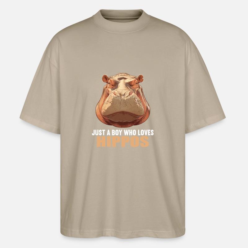 Nilpferd Flußpferd - Stanley/Stella Oversized Unisex Bio T-Shirt Blaster 2.0 - Steingrau