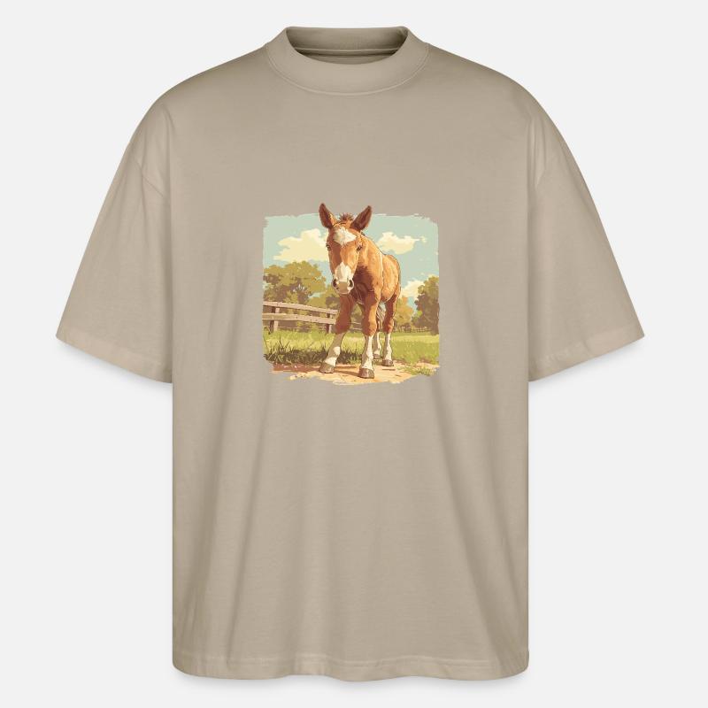 Pferde Pferd - Stanley/Stella Oversized Unisex Bio T-Shirt Blaster 2.0 - Steingrau