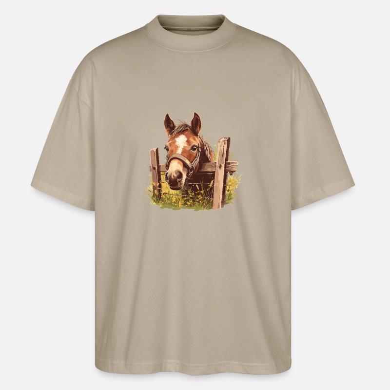 Pferde Pferd - Stanley/Stella Oversized Unisex Bio T-Shirt Blaster 2.0 - Steingrau