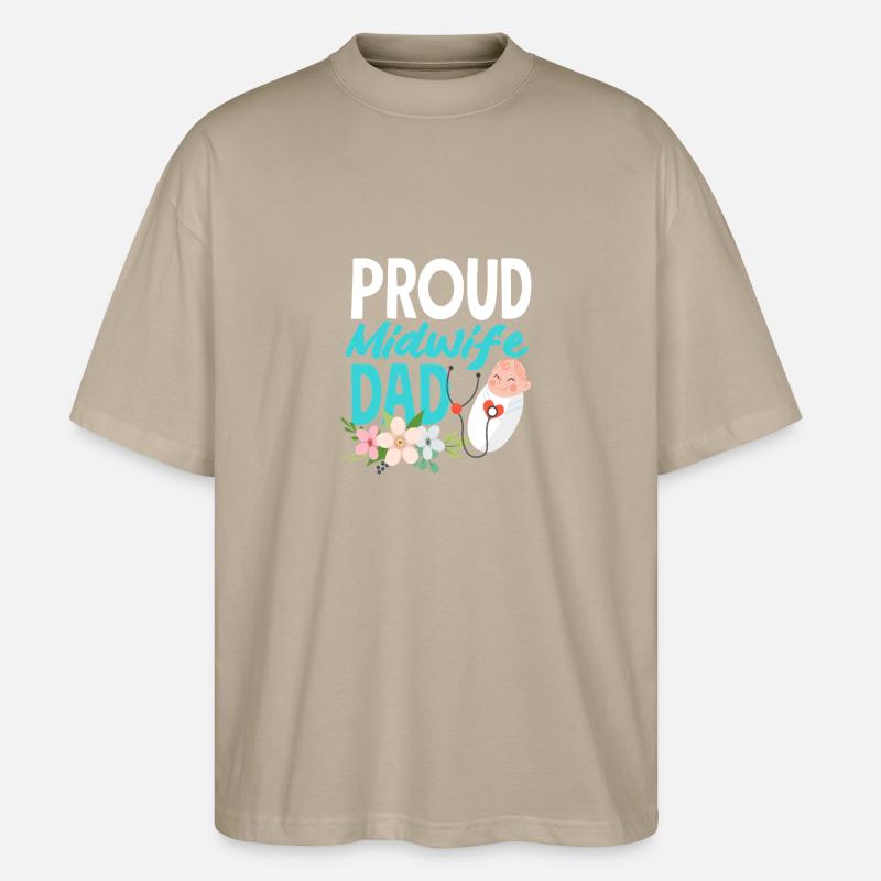 Stolzer Hebamme Papa - Stanley/Stella Oversized Unisex Bio T-Shirt Blaster 2.0 - Steingrau
