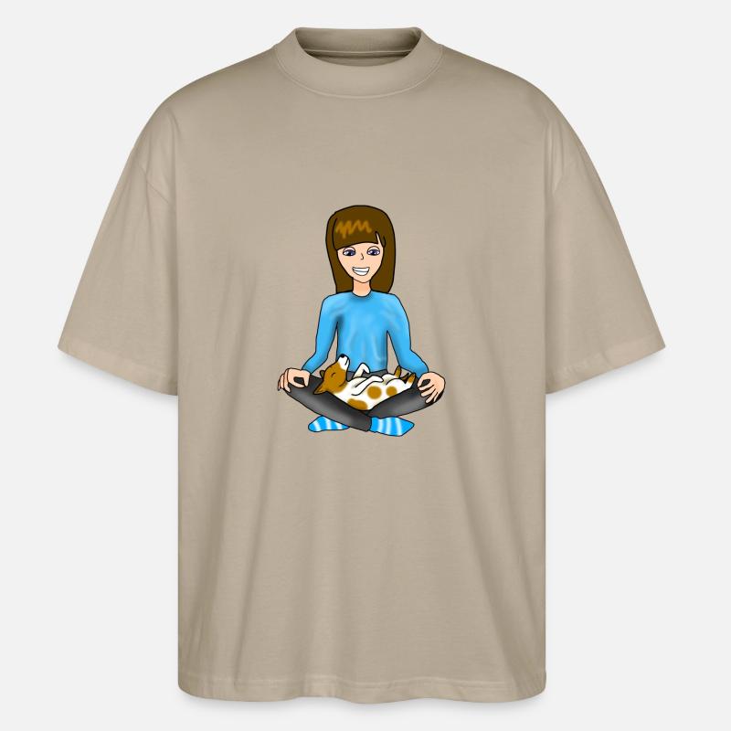 Méditer avec un chien - T-shirt bio Blaster 2.0 coupe oversize Stanley/Stella Unisexe - gris pierre
