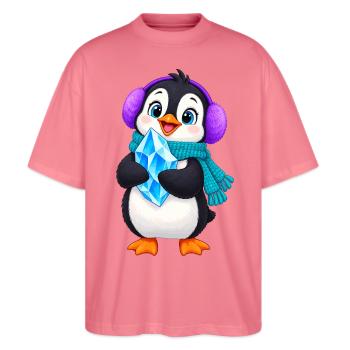 Kuschelpinguin mit Eiskristall - Stanley/Stella Oversized Unisex Bio T-Shirt Blaster 2.0 - Pink  - Vorne - Alina (178cm) & Michal (187cm)