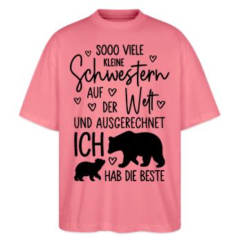 Mädchen Schwestern Bären Beste kleine Schwester - Stanley/Stella Oversized Unisex Bio T-Shirt Blaster 2.0 - Pink  - Vorne - Alina (178cm) & Michal (187cm)