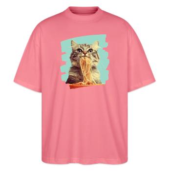 Katze Pasta - Stanley/Stella Oversized Unisex Bio T-Shirt Blaster 2.0 - Pink  - Vorne - Alina (178cm) & Michal (187cm)