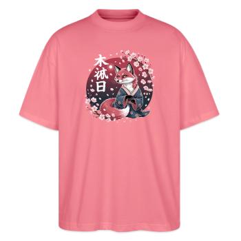  Kitsune Im Kimono Mit Kirschblüten Hanami - Stanley/Stella Oversized Unisex Bio T-Shirt Blaster 2.0 - Pink  - Vorne - Alina (178cm) & Michal (187cm)