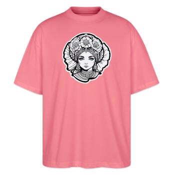 Monochrome Blumenkönigin mit blauen Augen - Stanley/Stella Oversized Unisex Bio T-Shirt Blaster 2.0 - Pink  - Vorne - Alina (178cm) & Michal (187cm)