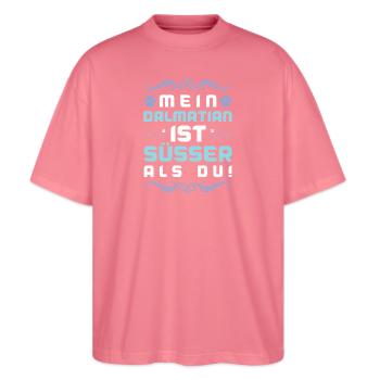 dalmatiner hund spruch - Stanley/Stella Oversized Unisex Bio T-Shirt Blaster 2.0 - Pink  - Vorne - Alina (178cm) & Michal (187cm)