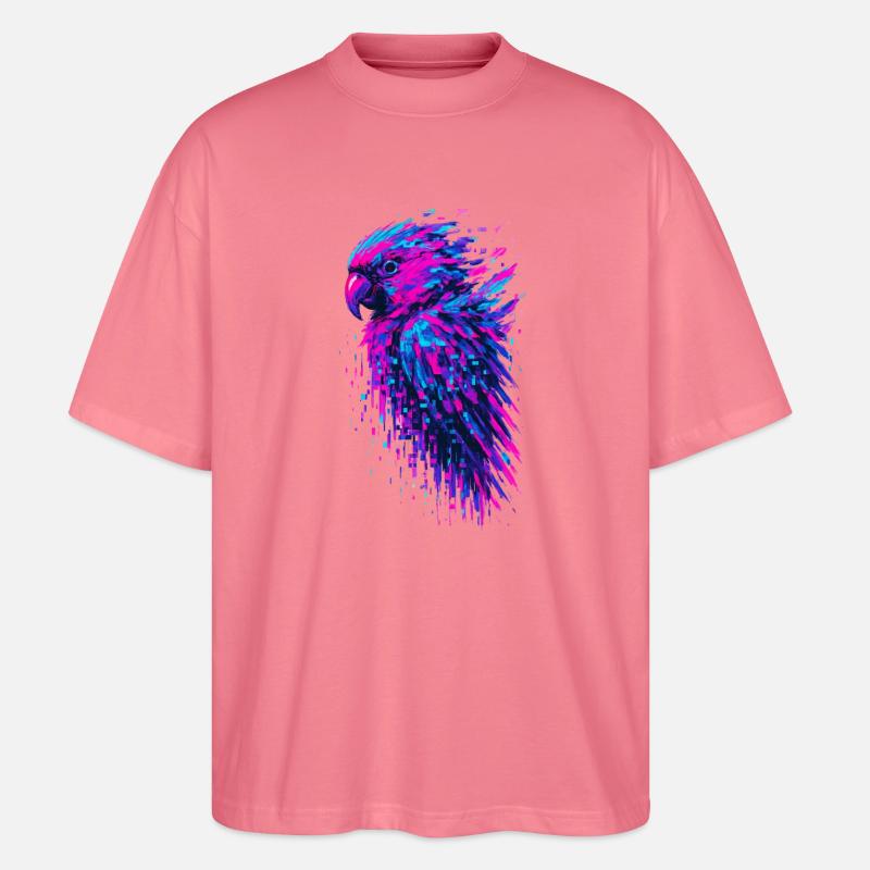 Papagei-Glitch-Kunst Cyber-Vibration - Stanley/Stella Oversized Unisex Bio T-Shirt Blaster 2.0 - Pink 