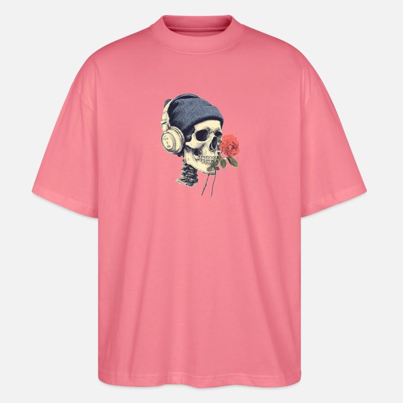 Skull mit Kopfhörern und Rose - Stanley/Stella Oversized Unisex Bio T-Shirt Blaster 2.0 - Pink