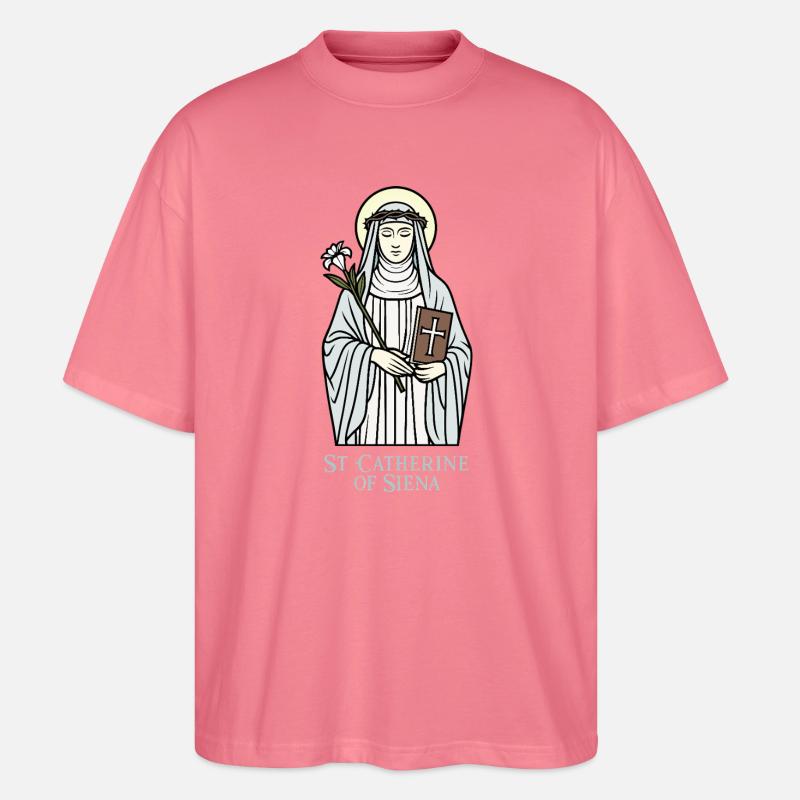 Pyhä Katariina Sienalainen - Stanley/Stella Blaster 2.0 Unisex Oversized Luomu T-paita - pinkki 