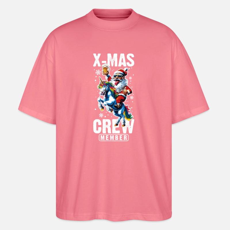 Weihnachts Crew Weihnachtsmann Einhorn - Stanley/Stella Oversized Unisex Bio T-Shirt Blaster 2.0 - Pink