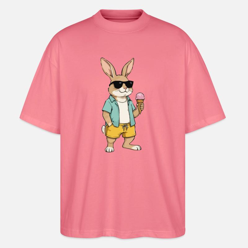 Sonnen Hase mit Eis am Strand - Stanley/Stella Oversized Unisex Bio T-Shirt Blaster 2.0 - Pink 