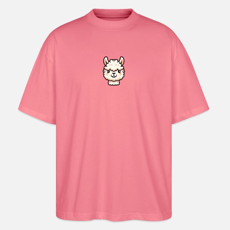 Alpaca Llama Head Comic Cartoon - Stanley/Stella Oversized Unisex Organic T-shirt Blaster 2.0 - pink joy 