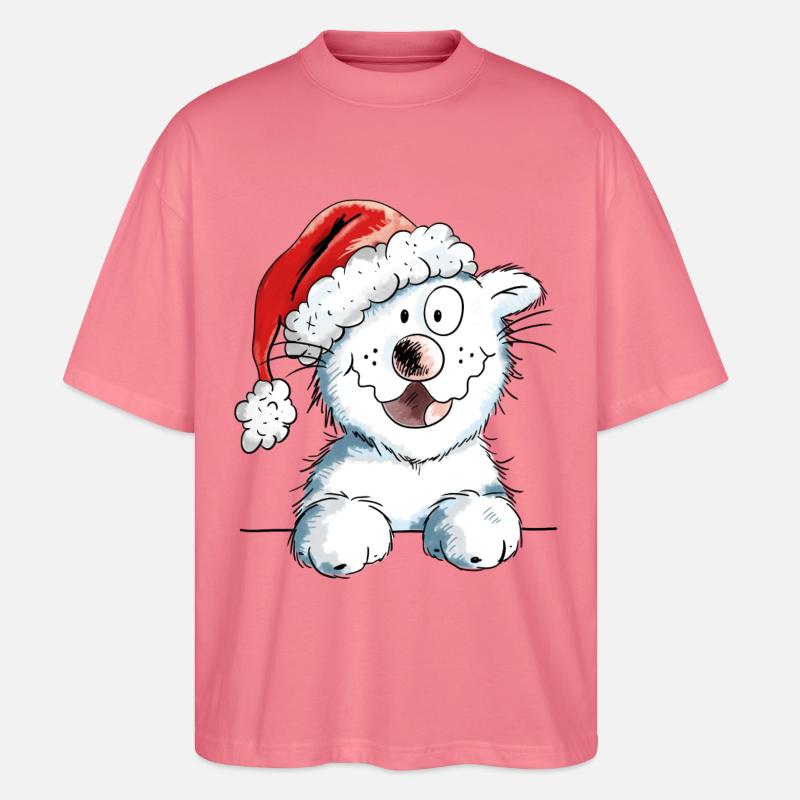 Neugierige Weihnachtskatze - Katze - Geschenk - Stanley/Stella Oversized Unisex Bio T-Shirt Blaster 2.0 - Pink 