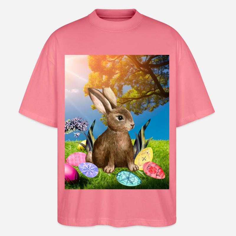 Spring Easter bunny with Easter eggs - Stanley/Stella Oversized Unisex Organic T-shirt Blaster 2.0 - pink joy 