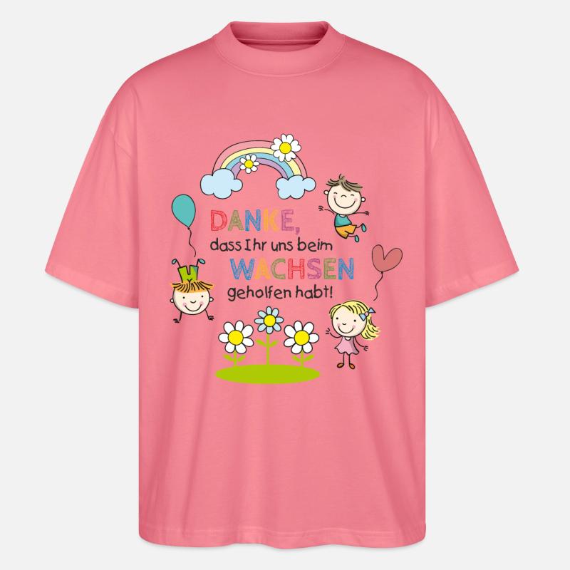 Spruch Abschied | Kinder - Regenbogen - Blumen - Stanley/Stella Oversized Unisex Bio T-Shirt Blaster 2.0 - Pink