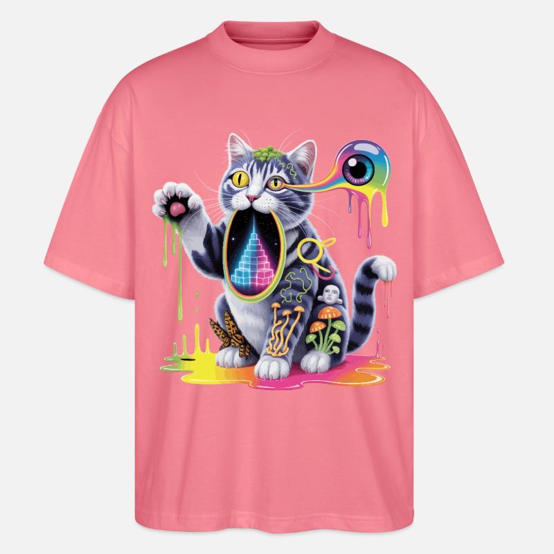Psychedelische Katze Surreale Kunst Design - Stanley/Stella Oversized Unisex Bio T-Shirt Blaster 2.0 - Pink 