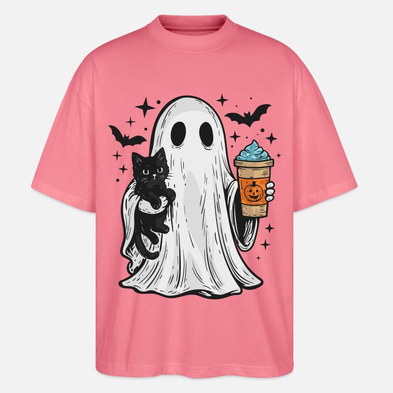 Halloween-Geist mit Katze und Kaffee - Stanley/Stella Oversized Unisex Bio T-Shirt Blaster 2.0 - Pink 