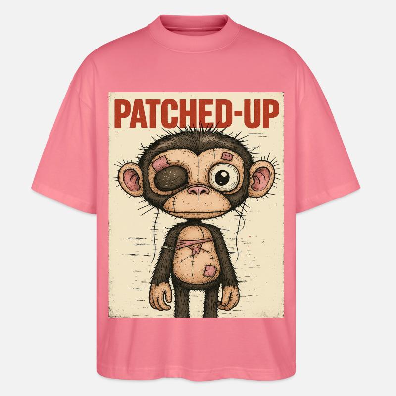 Patchwork Affe: Gepatcht und Tapfer - Stanley/Stella Oversized Unisex Bio T-Shirt Blaster 2.0 - Pink