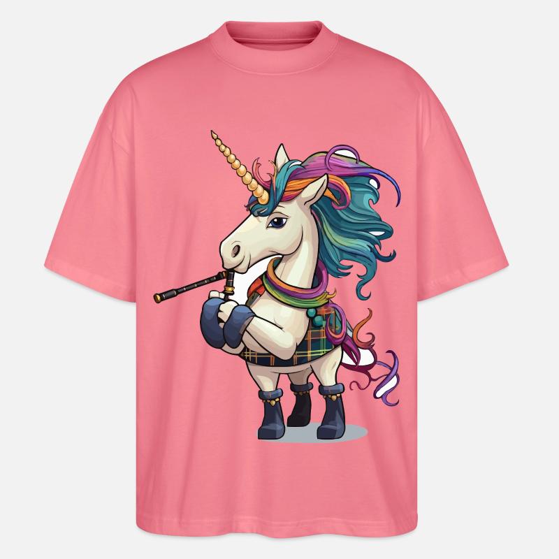 Bunter Einhorn Dudelsack - Stanley/Stella Oversized Unisex Bio T-Shirt Blaster 2.0 - Pink 