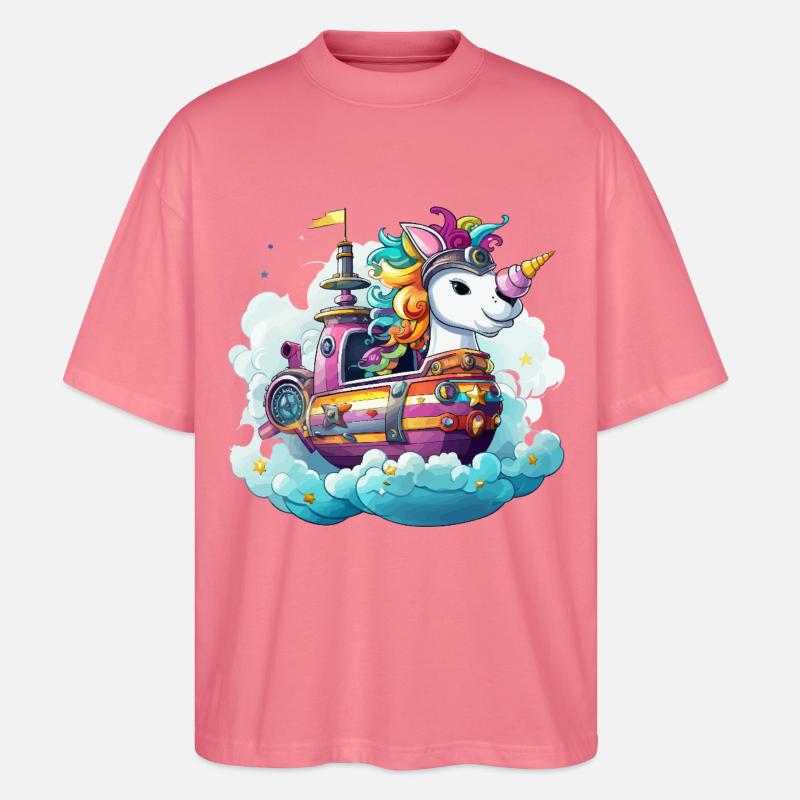 Bunter Einhorn-Schifftraum - Stanley/Stella Oversized Unisex Bio T-Shirt Blaster 2.0 - Pink 
