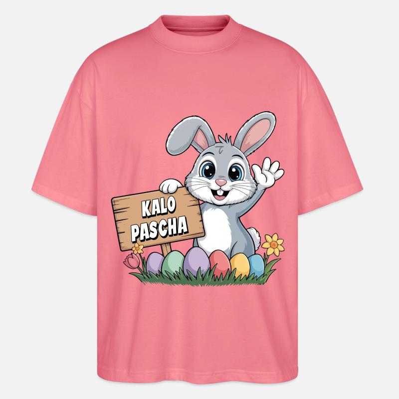Kalo Pascha Easter Rabbit Greek Easter - Stanley/Stella Oversized Unisex Organic T-shirt Blaster 2.0 - pink joy