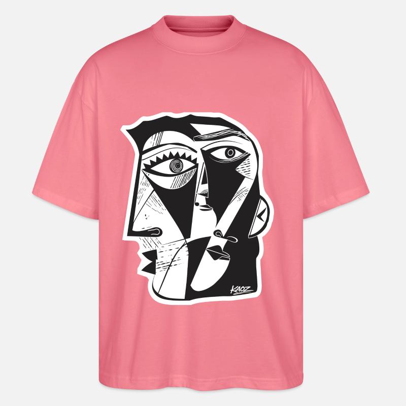 Cubist Face Linework - Stanley/Stella Oversized Unisex Organic T-shirt Blaster 2.0 - pink joy