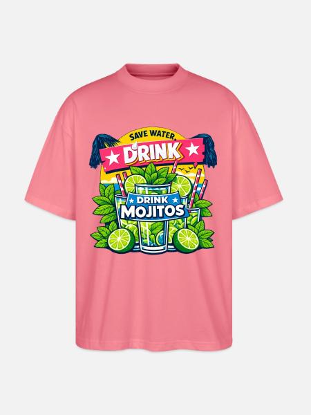 Save the water, drink Mojitos - Stanley/Stella Oversized Unisex Organic T-shirt Blaster 2.0 - pink joy