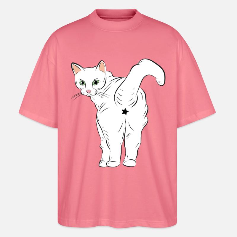Weiße Katze mit Sternlogo - Stanley/Stella Oversized Unisex Bio T-Shirt Blaster 2.0 - Pink 