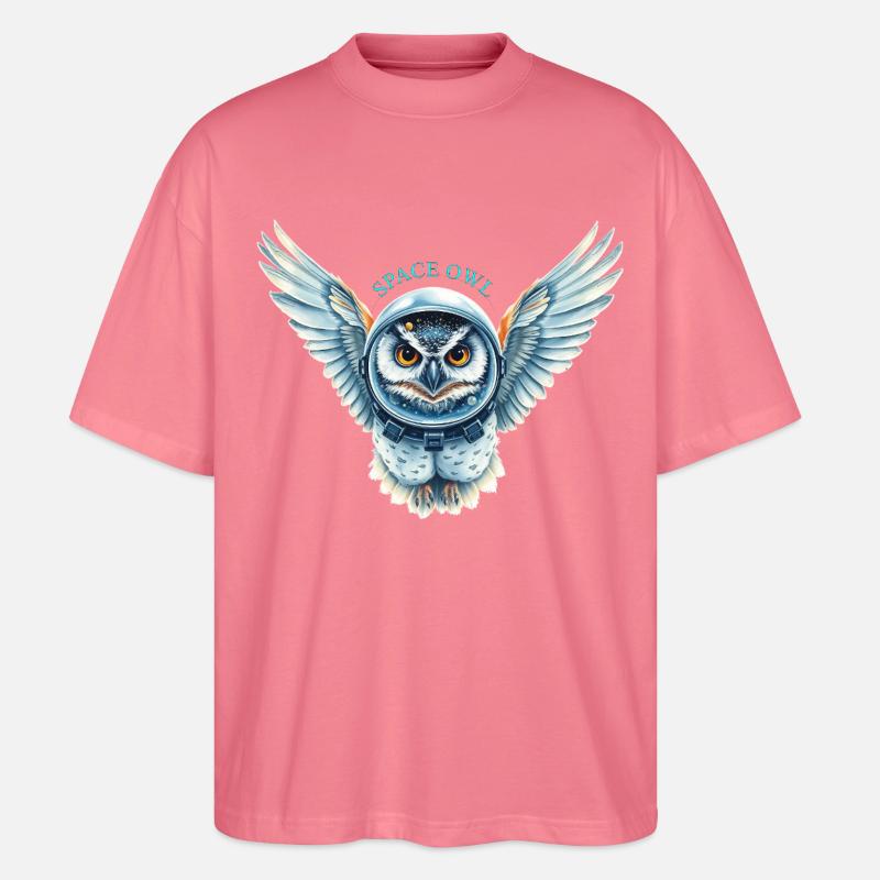 Chouette spatiale en combinaison spatiale - T-shirt bio Blaster 2.0 coupe oversize Stanley/Stella Unisexe - rose 