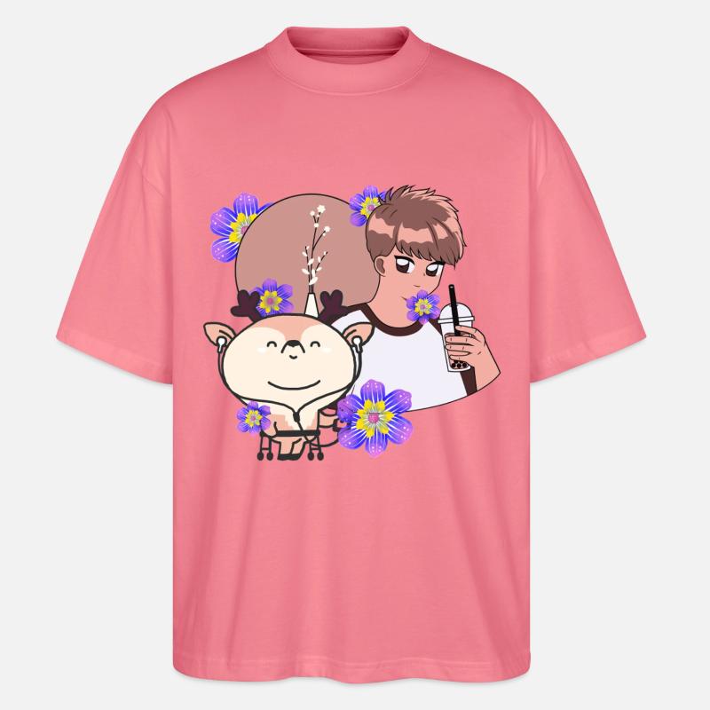 Bubble Tea et Cerf avec Walker - T-shirt bio Blaster 2.0 coupe oversize Stanley/Stella Unisexe - rose 