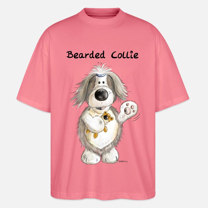 Bearded Collie mit Teddy - Stanley/Stella Oversized Unisex Bio T-Shirt Blaster 2.0 - Pink