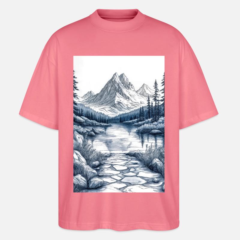 Illustration einer Gebirgslandschaft - Stanley/Stella Oversized Unisex Bio T-Shirt Blaster 2.0 - Pink 