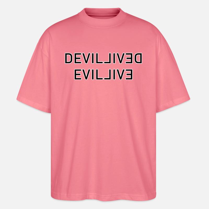 Doppeltes Devil-Wordmark Spiegelbild - Stanley/Stella Oversized Unisex Bio T-Shirt Blaster 2.0 - Pink 
