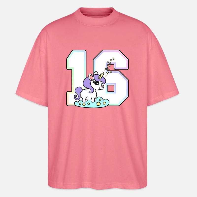 16 Nummer Einhorn - Stanley/Stella Oversized Unisex Bio T-Shirt Blaster 2.0 - Pink 