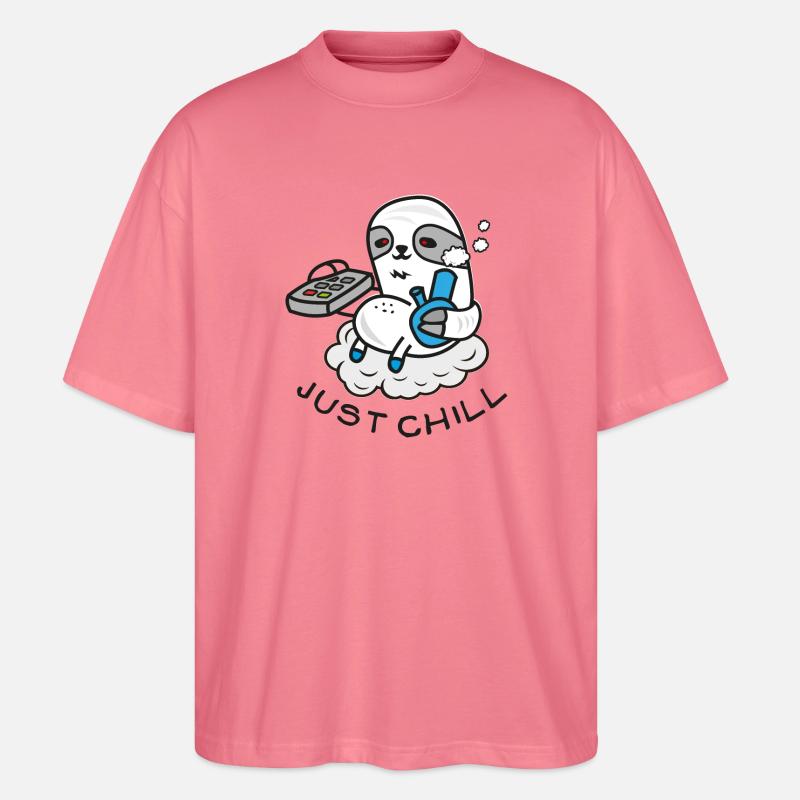 Sloth Sloth Sloth - Comic Drawing - Bong - Stanley/Stella Oversized Unisex Organic T-shirt Blaster 2.0 - pink joy 