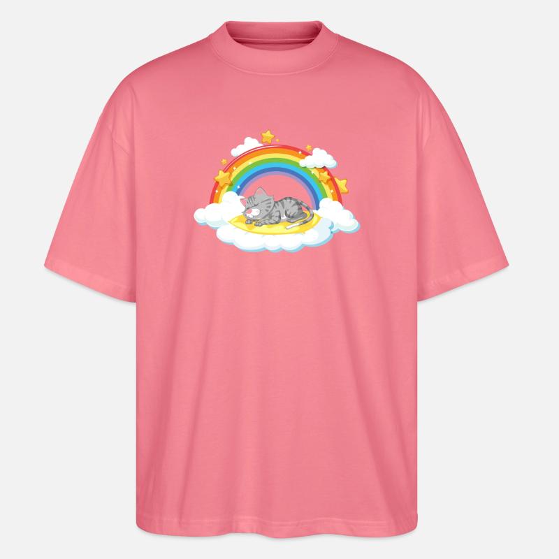 Träumende Katze auf der Regenbogenwolke - Stanley/Stella Oversized Unisex Bio T-Shirt Blaster 2.0 - Pink