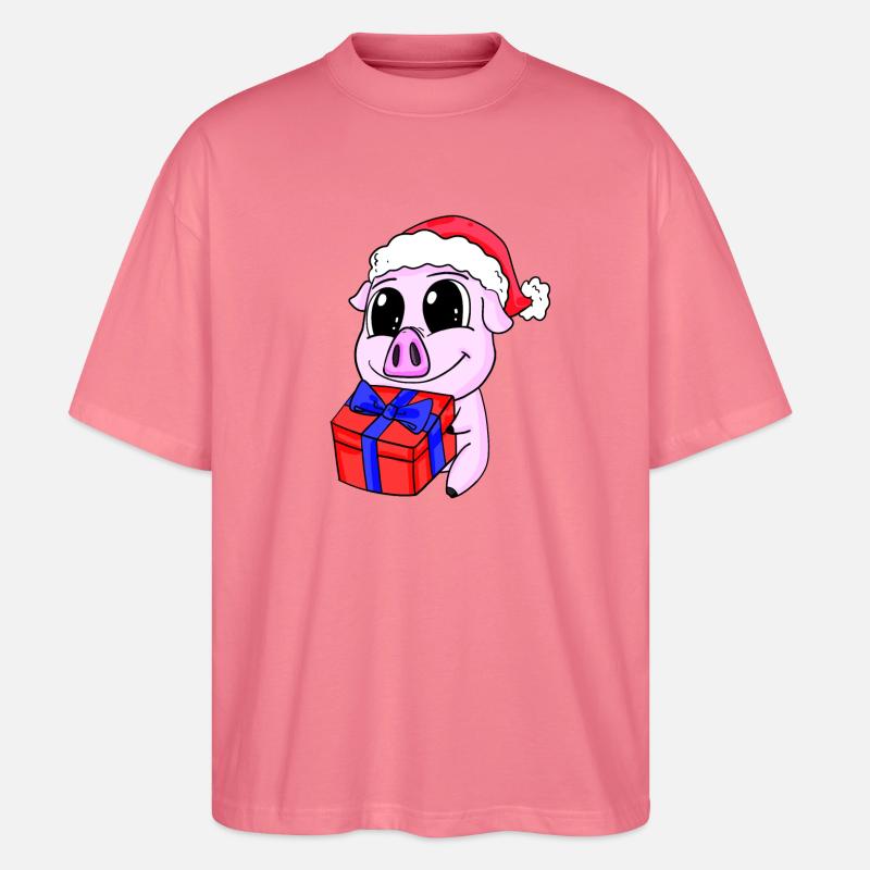 Cochon mignon avec cadeau - Noël - T-shirt bio Blaster 2.0 coupe oversize Stanley/Stella Unisexe - rose 